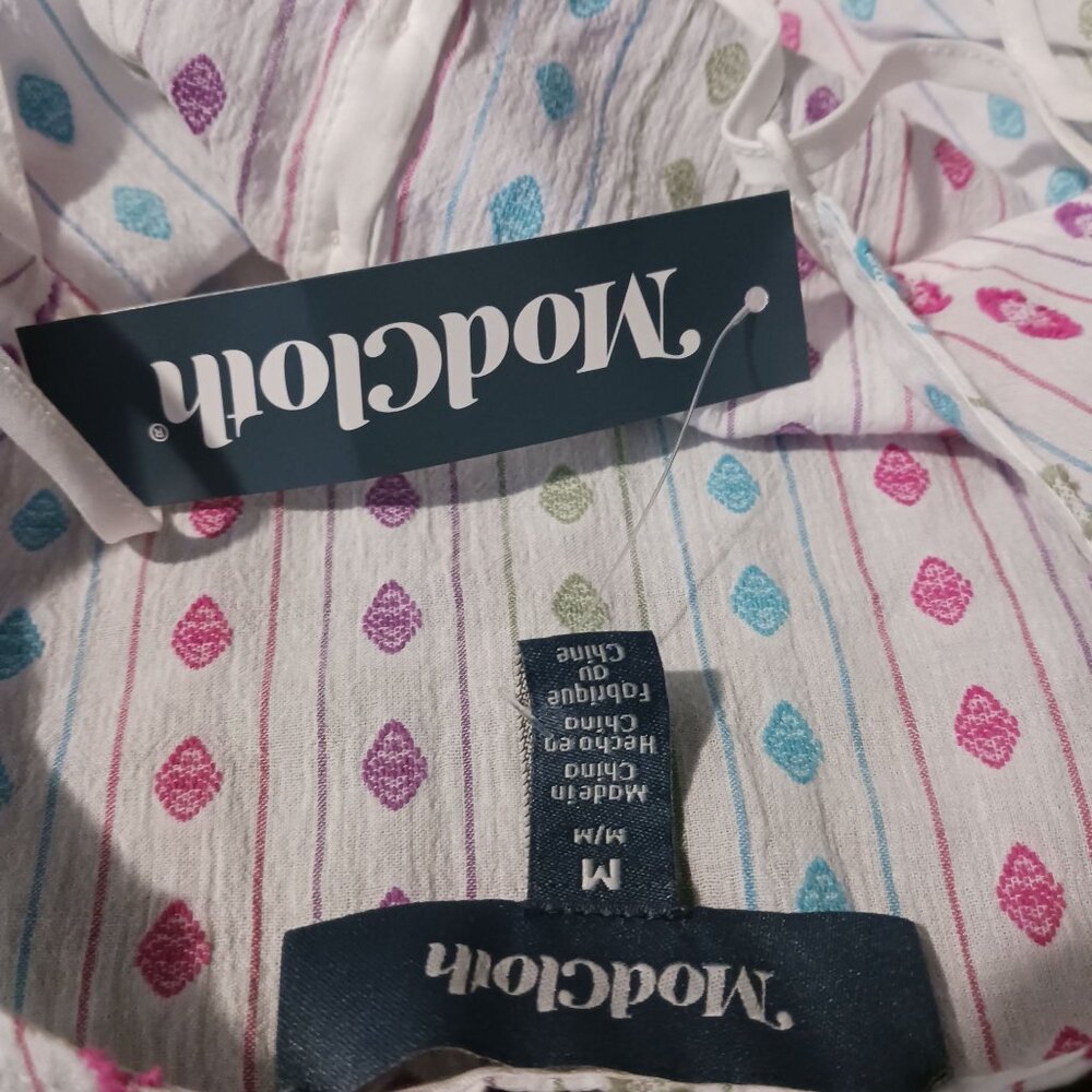 NEW ModCloth Can't Stop Giggling Embroidered Tie-Back Camisole White Dots Size M - Picture 10 of 12